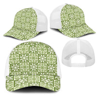 Omaomao Palaka Quilt Hawaii Mesh Trucker Cap Hawaiian Tropical Monstera Sea Turtle LT14 - Polynesian Pride