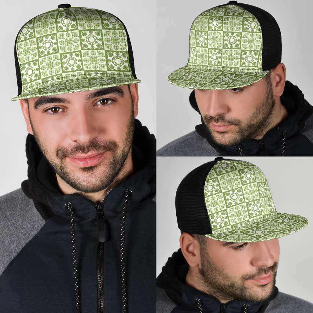 Omaomao Palaka Quilt Hawaii Mesh Trucker Cap Hawaiian Tropical Monstera Sea Turtle LT14 - Polynesian Pride