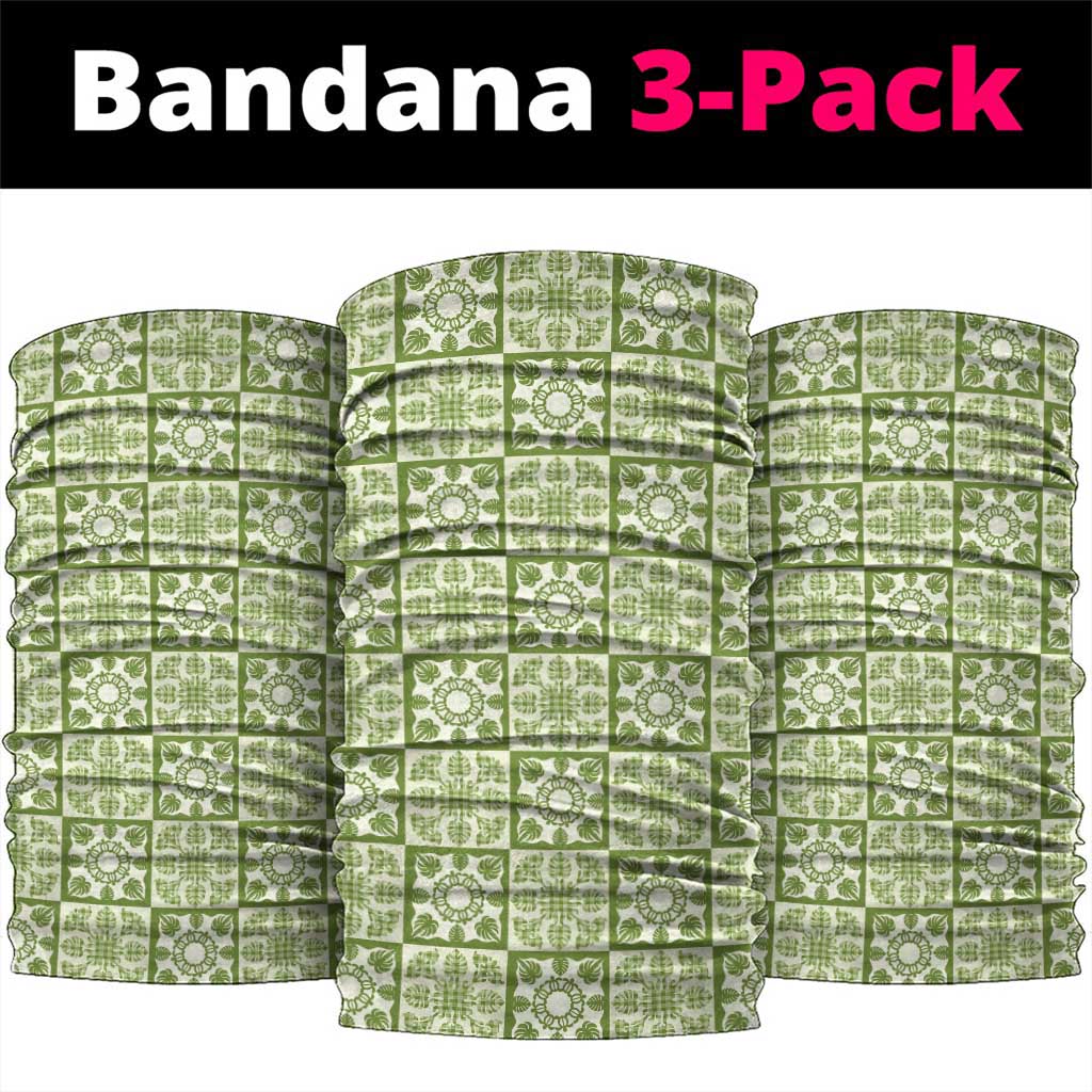 Omaomao Palaka Quilt Hawaii Neck Gaiter Hawaiian Tropical Monstera Sea Turtle LT14 package One Size: 25*50cm Green - Polynesian Pride