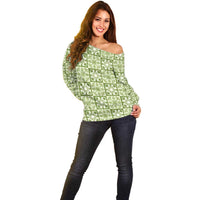 Omaomao Palaka Quilt Hawaii Off Shoulder Sweater Hawaiian Tropical Monstera Sea Turtle