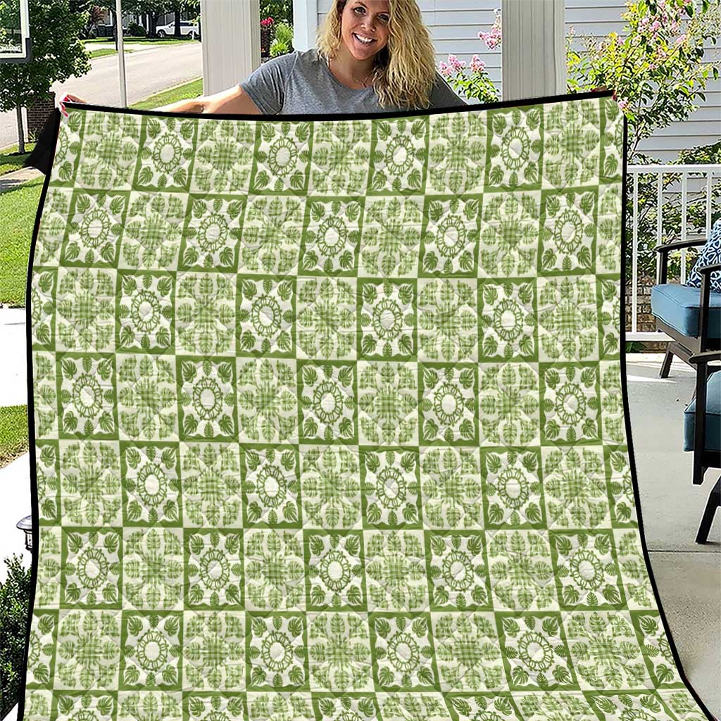Omaomao Palaka Quilt Hawaii Quilt Hawaiian Tropical Monstera Sea Turtle LT14 Green - Polynesian Pride