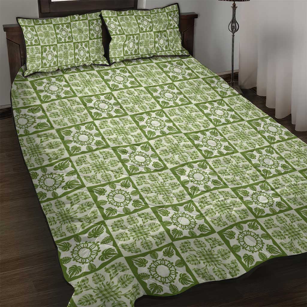 Omaomao Palaka Quilt Hawaii Quilt Bed Set Hawaiian Tropical Monstera Sea Turtle LT14 Green - Polynesian Pride