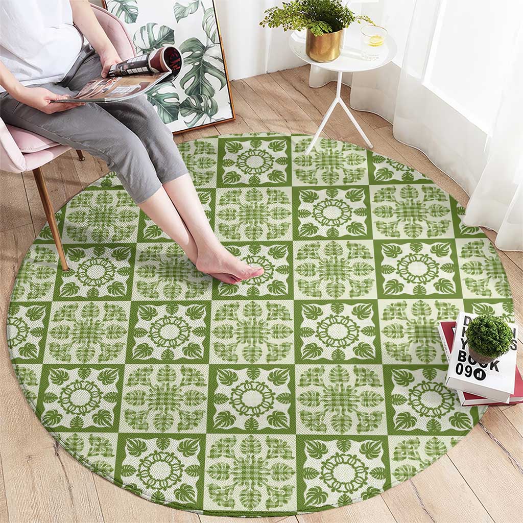 Omaomao Palaka Quilt Hawaii Round Carpet Hawaiian Tropical Monstera Sea Turtle LT14 - Polynesian Pride