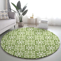 Omaomao Palaka Quilt Hawaii Round Carpet Hawaiian Tropical Monstera Sea Turtle LT14 - Polynesian Pride