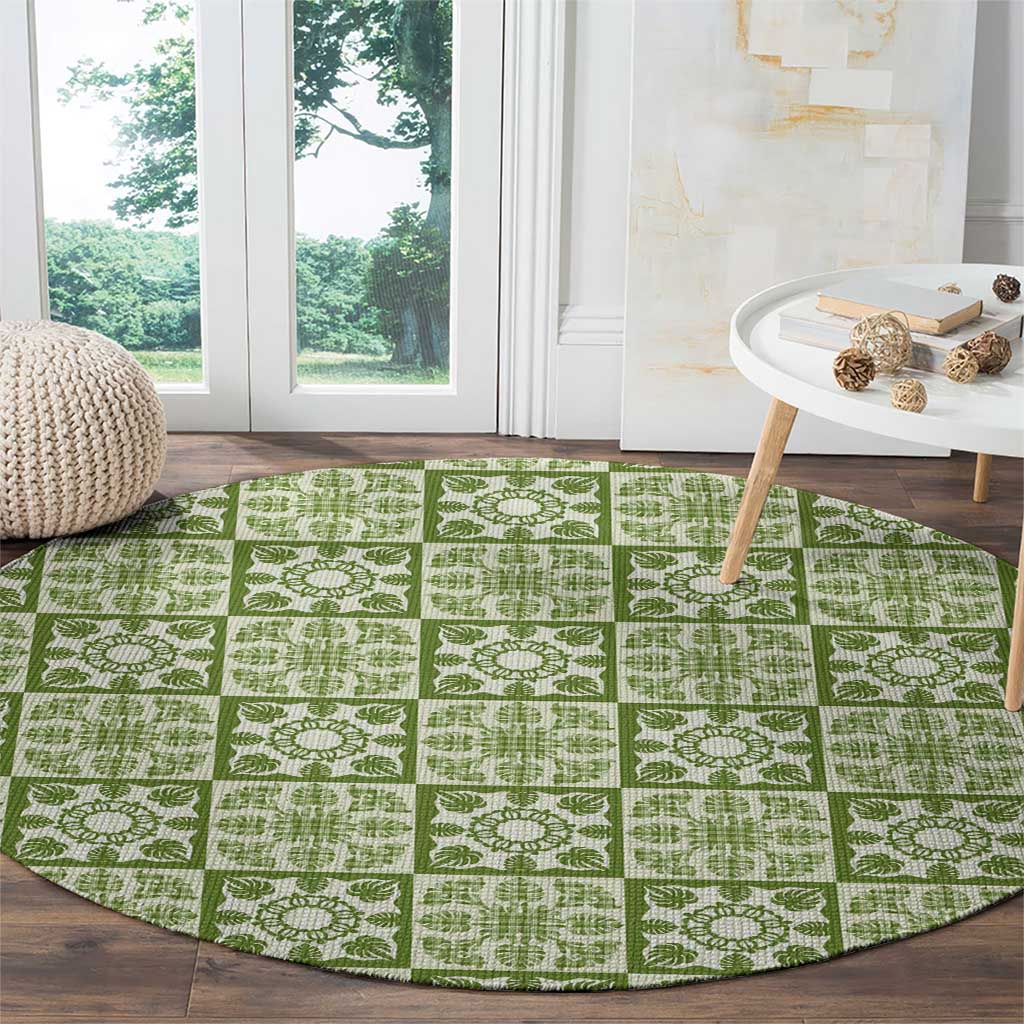 Omaomao Palaka Quilt Hawaii Round Carpet Hawaiian Tropical Monstera Sea Turtle LT14 - Polynesian Pride
