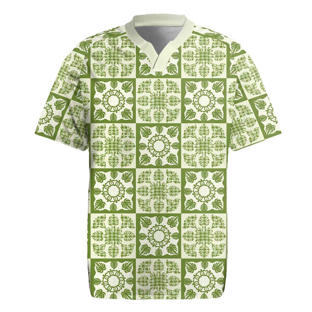 Omaomao Palaka Quilt Hawaii Rugby Jersey Hawaiian Tropical Monstera Sea Turtle LT14 Green - Polynesian Pride