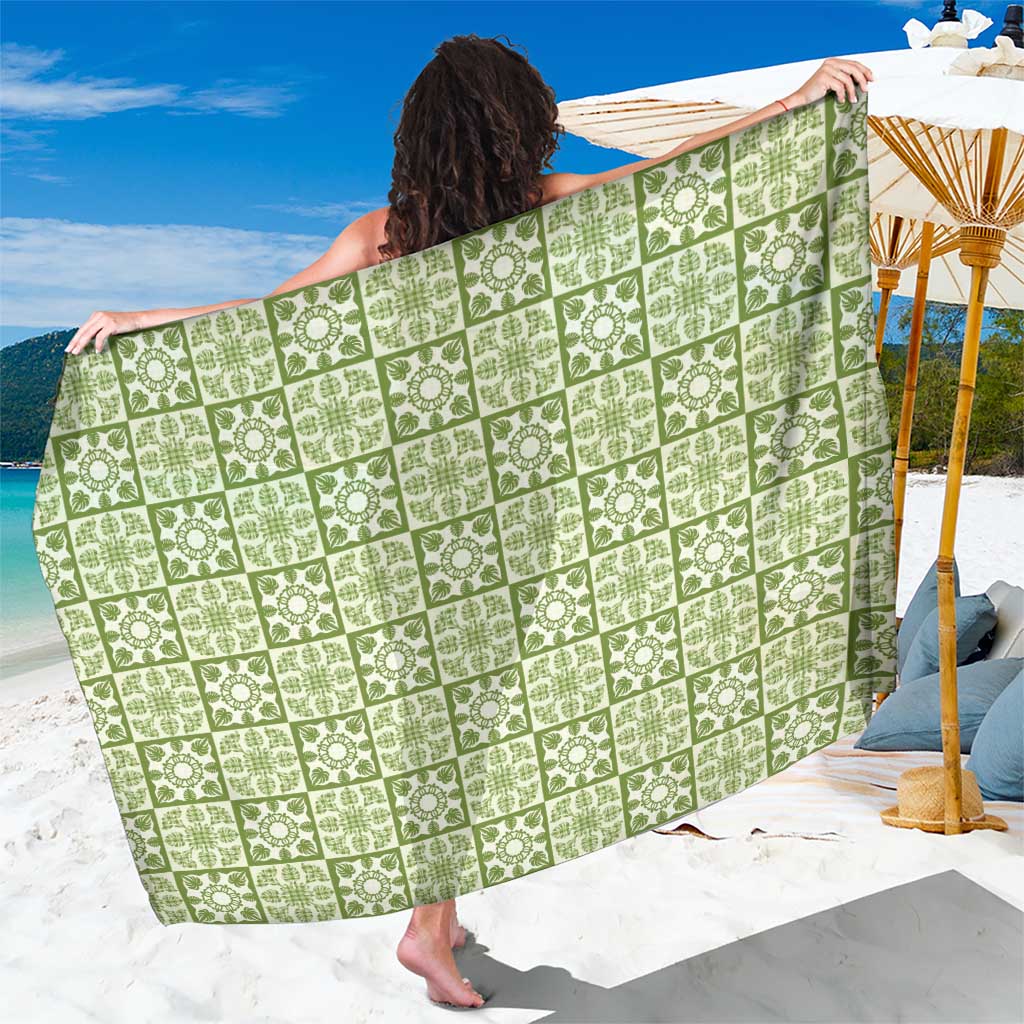 Omaomao Palaka Quilt Hawaii Sarong Hawaiian Tropical Monstera Sea Turtle LT14 One Size 44 x 66 inches Green - Polynesian Pride