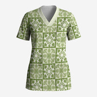 Omaomao Palaka Quilt Hawaii Scrub Top Hawaiian Tropical Monstera Sea Turtle LT14 Adult Green - Polynesian Pride