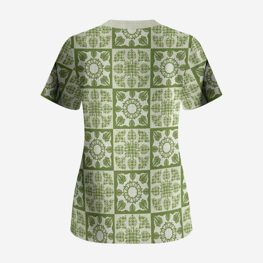 Omaomao Palaka Quilt Hawaii Scrub Top Hawaiian Tropical Monstera Sea Turtle LT14 - Polynesian Pride