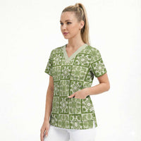 Omaomao Palaka Quilt Hawaii Scrub Top Hawaiian Tropical Monstera Sea Turtle LT14 - Polynesian Pride