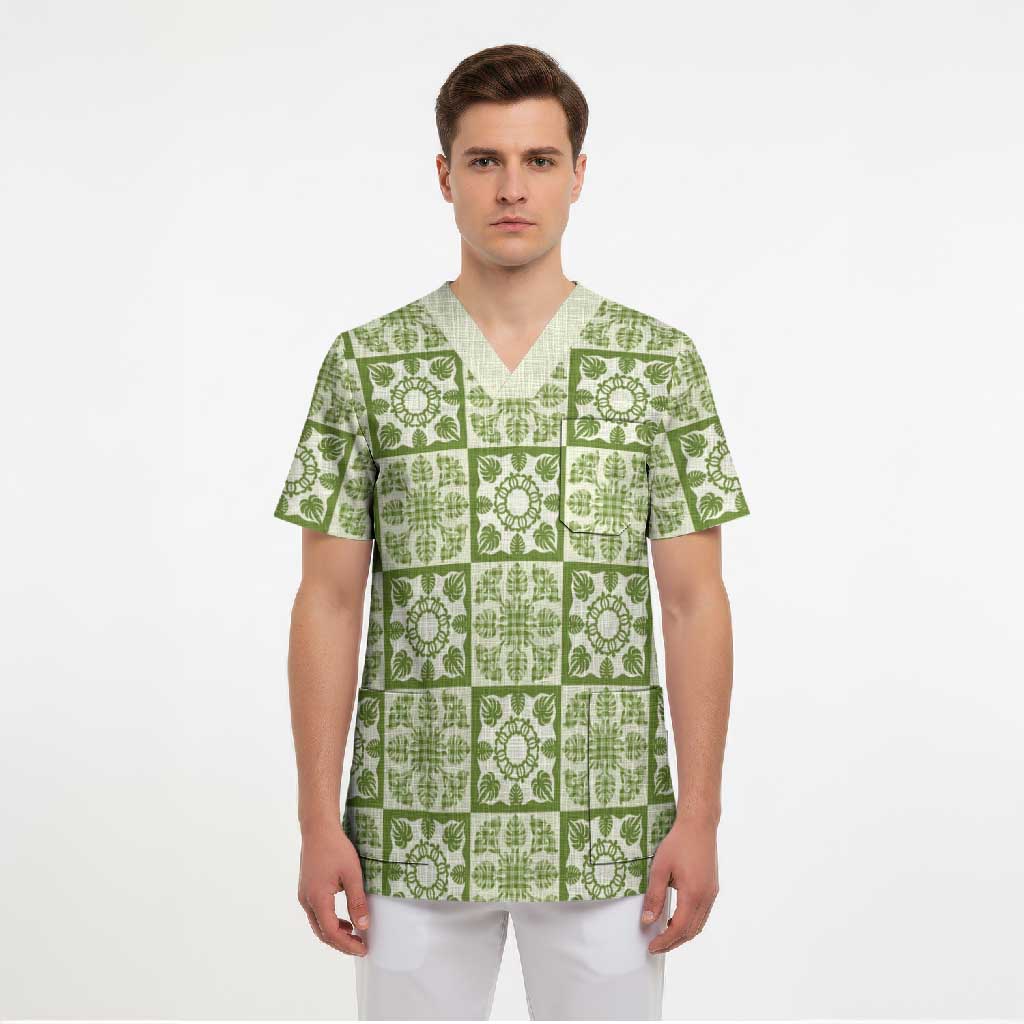 Omaomao Palaka Quilt Hawaii Scrub Top Hawaiian Tropical Monstera Sea Turtle LT14 - Polynesian Pride