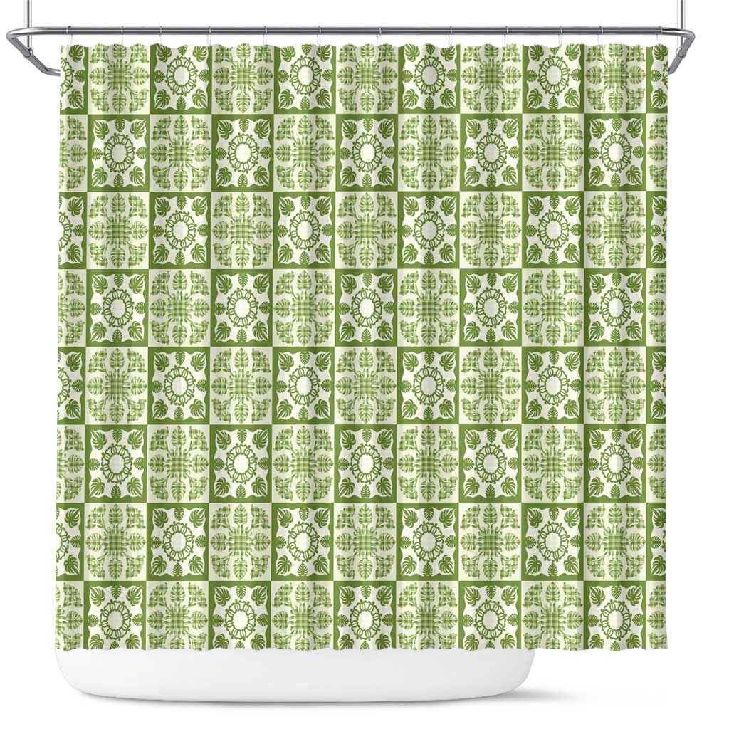 Omaomao Palaka Quilt Hawaii Shower Curtain Hawaiian Tropical Monstera Sea Turtle LT14 Green - Polynesian Pride