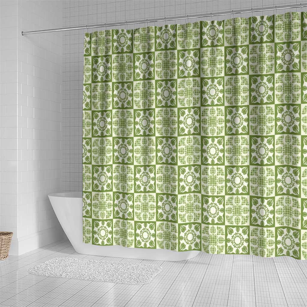 Omaomao Palaka Quilt Hawaii Shower Curtain Hawaiian Tropical Monstera Sea Turtle LT14 - Polynesian Pride