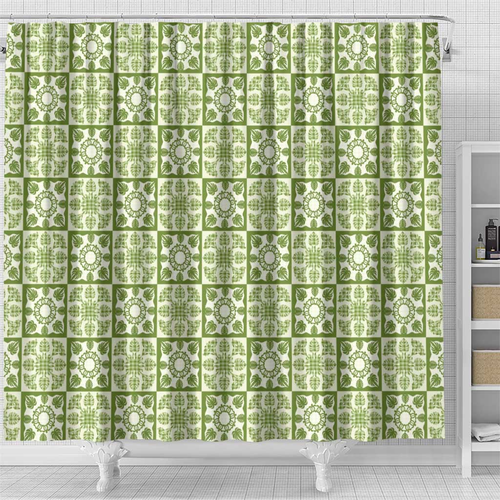 Omaomao Palaka Quilt Hawaii Shower Curtain Hawaiian Tropical Monstera Sea Turtle LT14 - Polynesian Pride