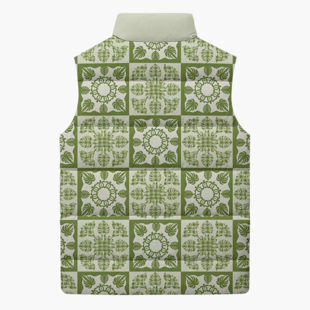 Omaomao Palaka Quilt Hawaii Sleeveless Puffer Jacket Hawaiian Tropical Monstera Sea Turtle LT14 - Polynesian Pride