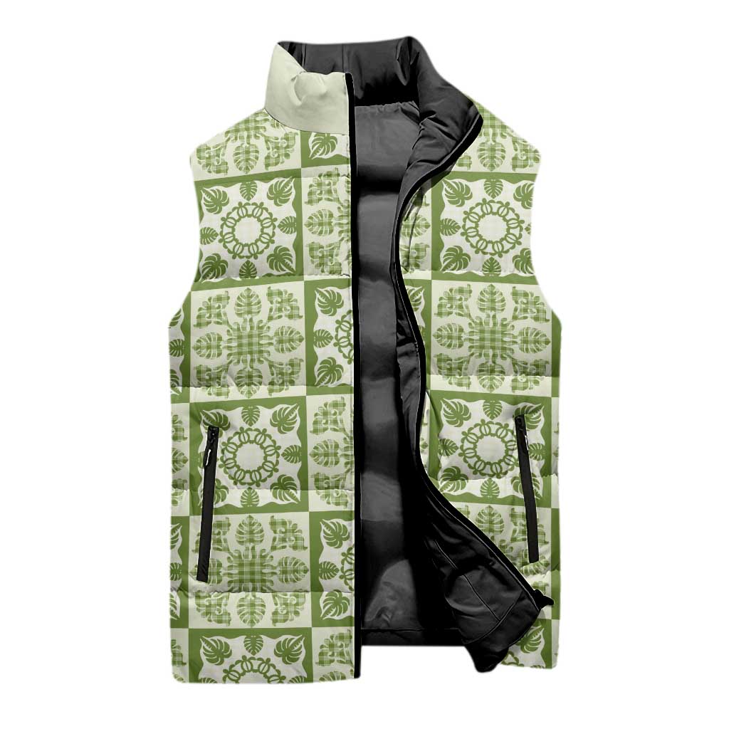 Omaomao Palaka Quilt Hawaii Sleeveless Puffer Jacket Hawaiian Tropical Monstera Sea Turtle LT14 - Polynesian Pride