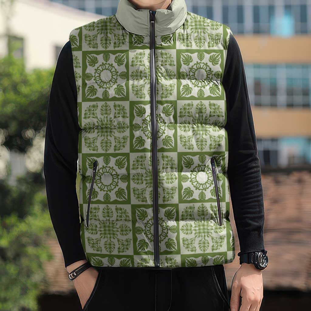 Omaomao Palaka Quilt Hawaii Sleeveless Puffer Jacket Hawaiian Tropical Monstera Sea Turtle LT14 - Polynesian Pride