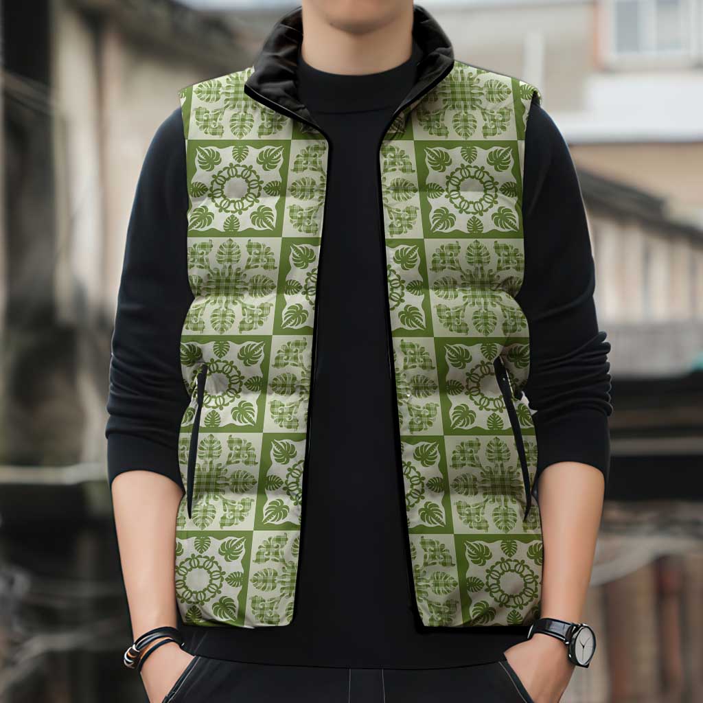 Omaomao Palaka Quilt Hawaii Sleeveless Puffer Jacket Hawaiian Tropical Monstera Sea Turtle LT14 - Polynesian Pride