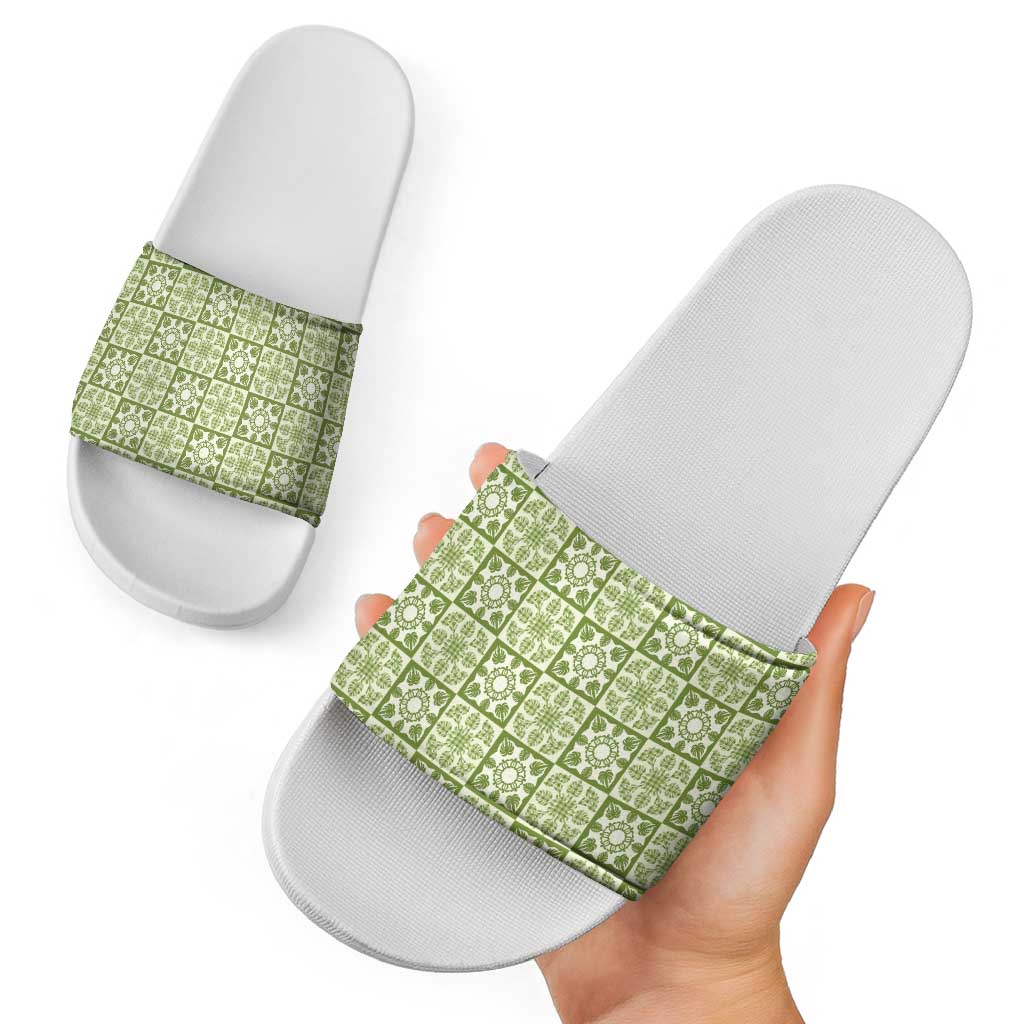 Omaomao Palaka Quilt Hawaii Slide Sandals Hawaiian Tropical Monstera Sea Turtle LT14 - Polynesian Pride
