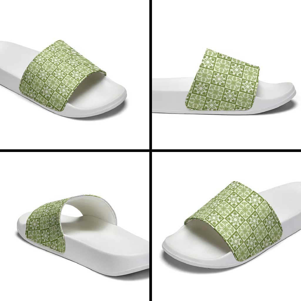 Omaomao Palaka Quilt Hawaii Slide Sandals Hawaiian Tropical Monstera Sea Turtle LT14 - Polynesian Pride