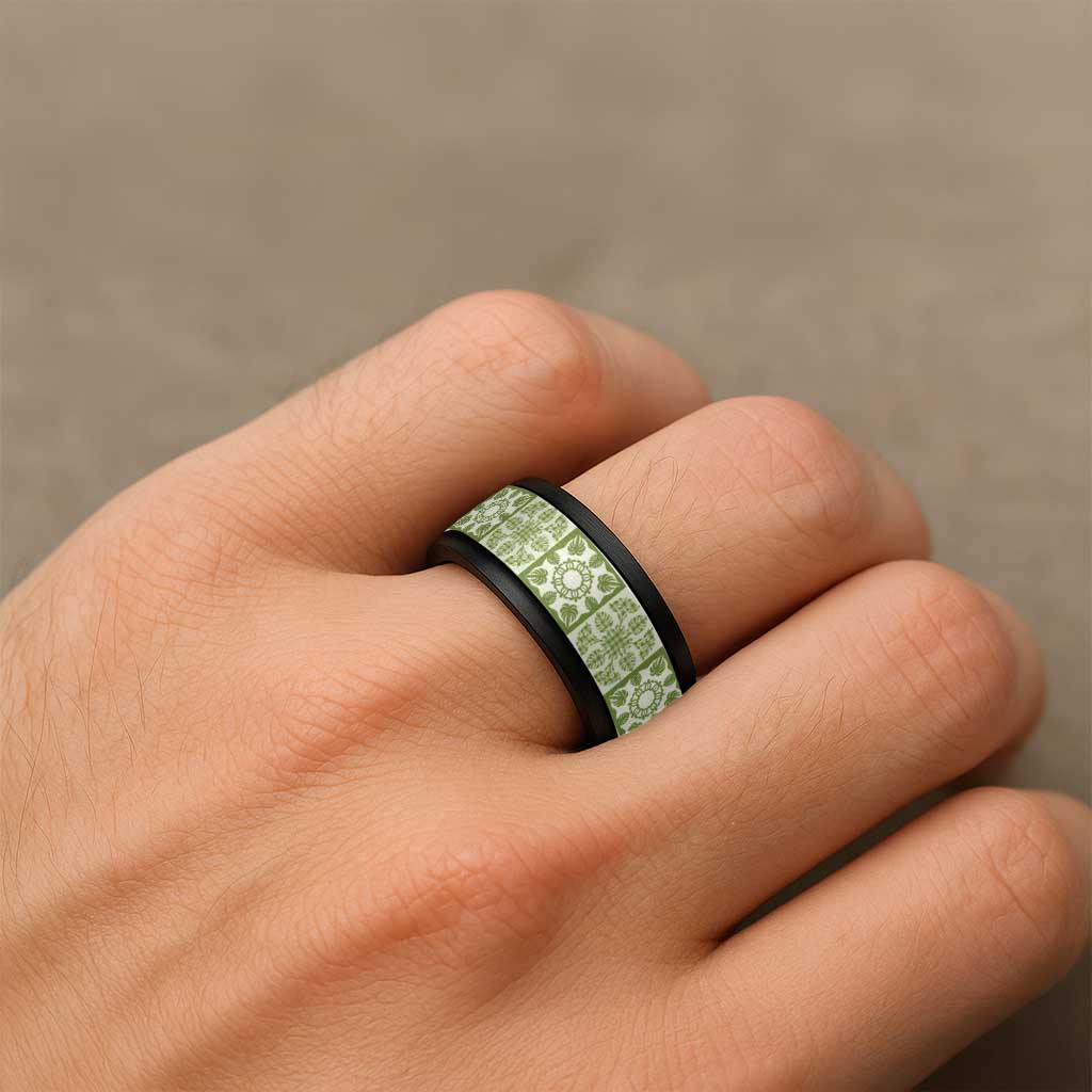 Omaomao Palaka Quilt Hawaii Spinner Ring Hawaiian Tropical Monstera Sea Turtle LT14 - Polynesian Pride