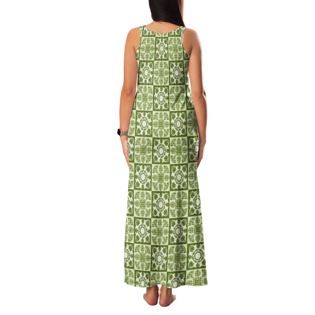 Omaomao Palaka Quilt Hawaii Tank Maxi Dress Hawaiian Tropical Monstera Sea Turtle LT14 - Polynesian Pride