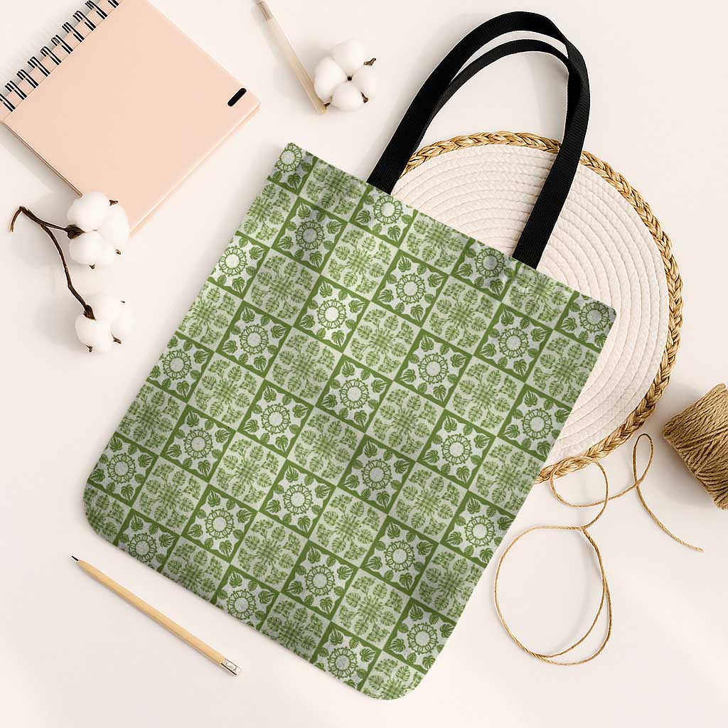 Omaomao Palaka Quilt Hawaii Tote Bag Hawaiian Tropical Monstera Sea Turtle LT14 Black Strap One Size Green - Polynesian Pride