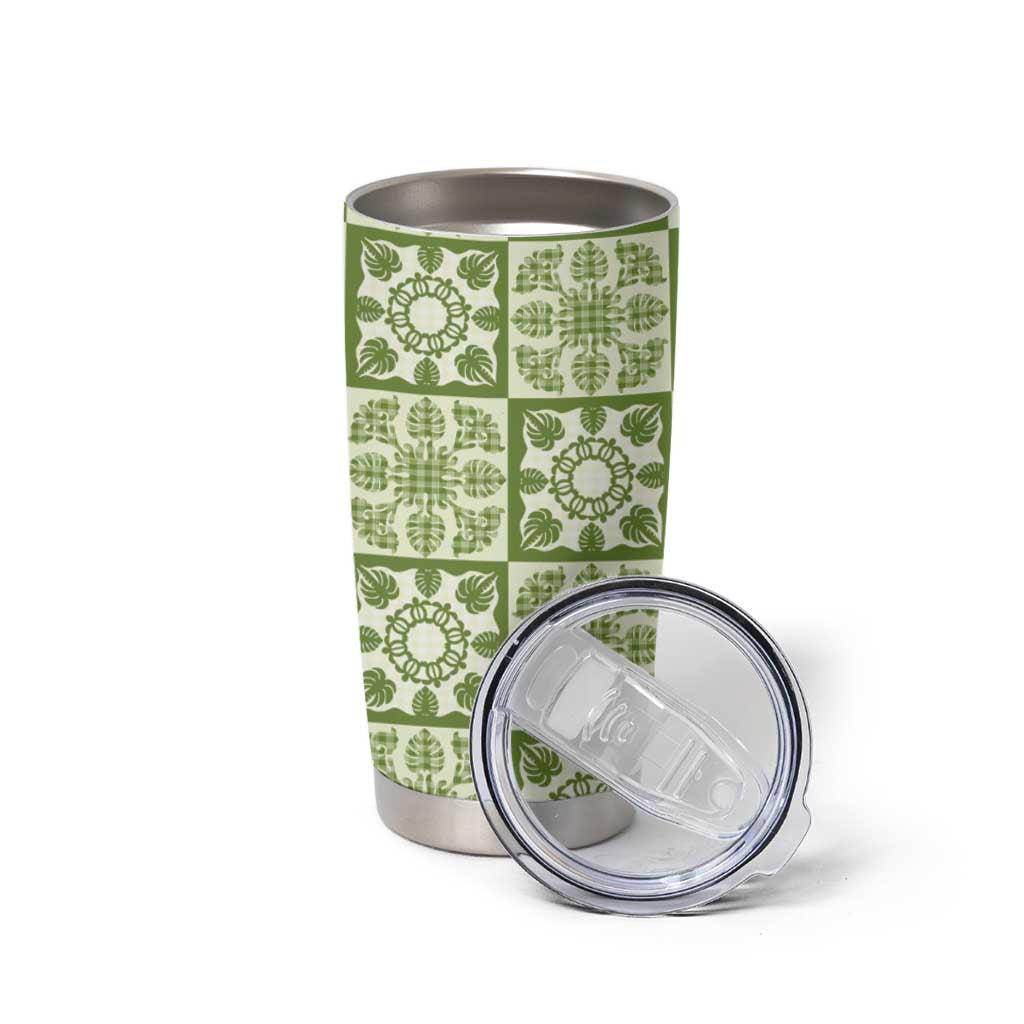 Omaomao Palaka Quilt Hawaii Tumbler Cup Hawaiian Tropical Monstera Sea Turtle
