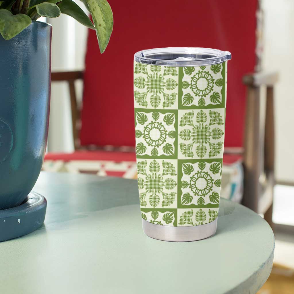 Omaomao Palaka Quilt Hawaii Tumbler Cup Hawaiian Tropical Monstera Sea Turtle
