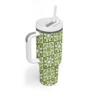Omaomao Palaka Quilt Hawaii Tumbler With Handle Hawaiian Tropical Monstera Sea Turtle LT14 - Polynesian Pride