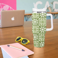 Omaomao Palaka Quilt Hawaii Tumbler With Handle Hawaiian Tropical Monstera Sea Turtle LT14 - Polynesian Pride