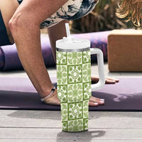 Omaomao Palaka Quilt Hawaii Tumbler With Handle Hawaiian Tropical Monstera Sea Turtle LT14 - Polynesian Pride