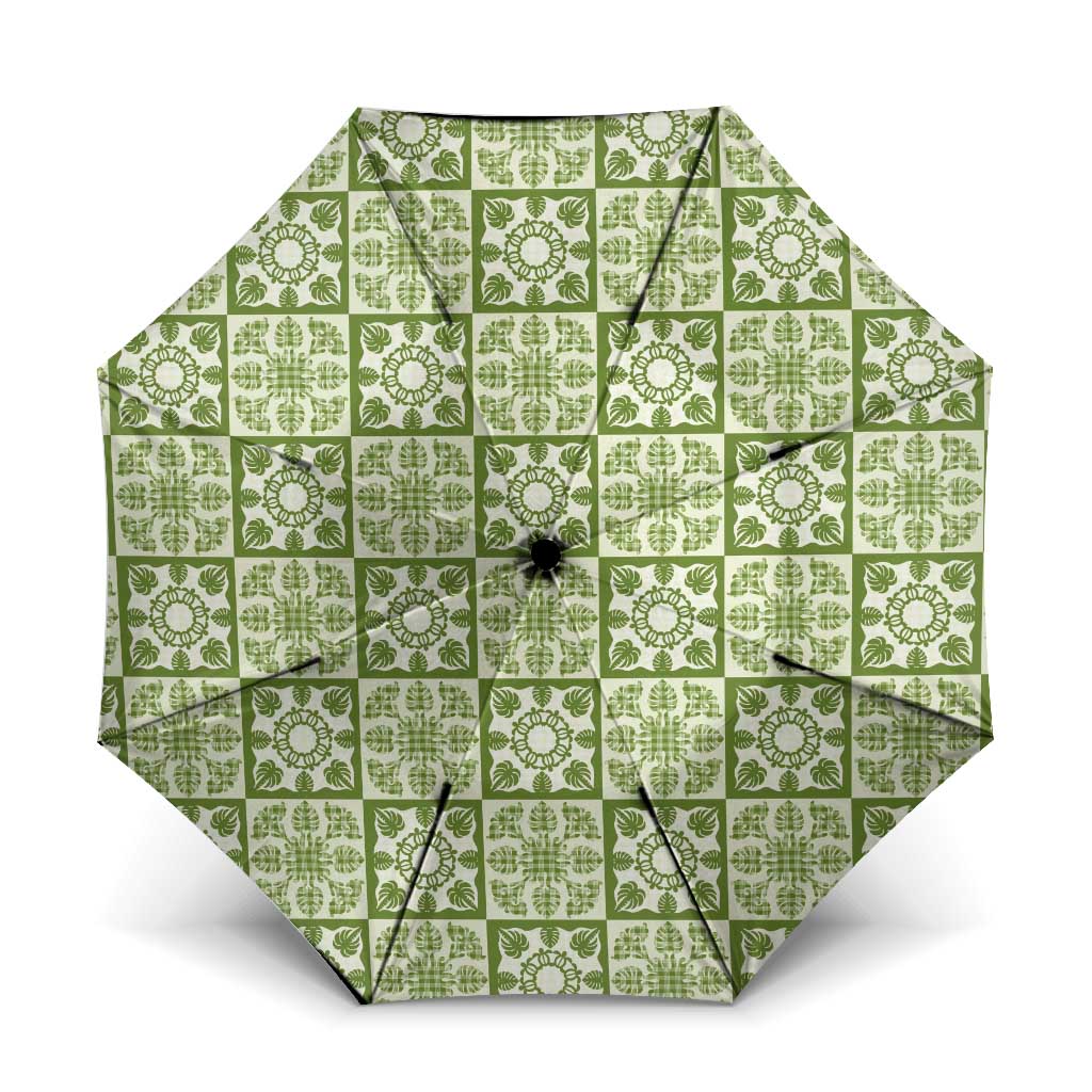 Omaomao Palaka Quilt Hawaii Umbrella Hawaiian Tropical Monstera Sea Turtle LT14 One Size Folded 11.42 inch Opened Diameter 37.4 inch Green - Polynesian Pride