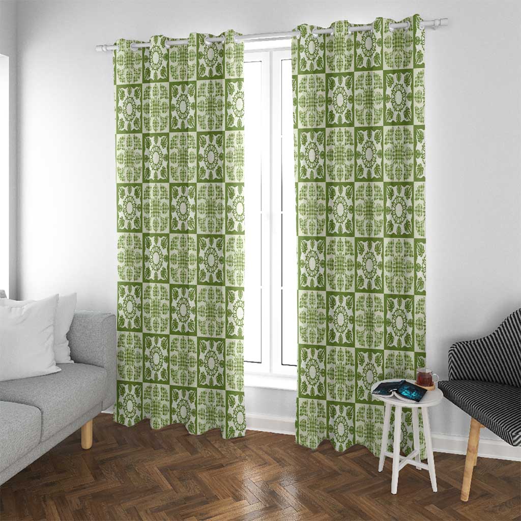 Omaomao Palaka Quilt Hawaii Window Curtain Hawaiian Tropical Monstera Sea Turtle LT14 With Grommets Green - Polynesian Pride