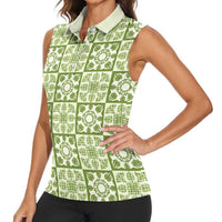Omaomao Palaka Quilt Hawaii Women Sleeveless Polo Shirt Hawaiian Tropical Monstera Sea Turtle