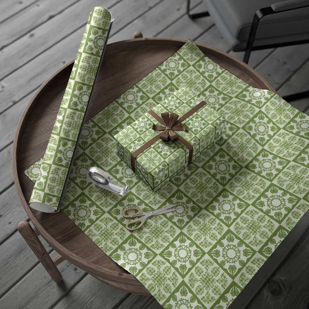 Omaomao Palaka Quilt Hawaii Wrapping Paper Hawaiian Tropical Monstera Sea Turtle LT14 - Polynesian Pride