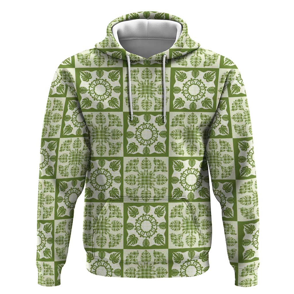 Omaomao Palaka Quilt Hawaii Zip Hoodie Hawaiian Tropical Monstera Sea Turtle LT14 Pullover Hoodie Green - Polynesian Pride