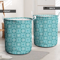 Cyan Palaka Quilt Hawaii Laundry Basket Hawaiian Tropical Monstera Sea Turtle LT14 - Polynesian Pride