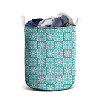 Cyan Palaka Quilt Hawaii Laundry Basket Hawaiian Tropical Monstera Sea Turtle LT14 - Polynesian Pride