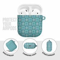 Cyan Palaka Quilt Hawaii AirPods Case Hawaiian Tropical Monstera Sea Turtle