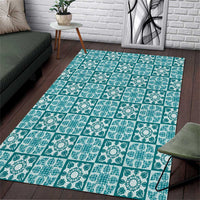 Cyan Palaka Quilt Hawaii Area Rug Hawaiian Tropical Monstera Sea Turtle LT14 Cyan - Polynesian Pride