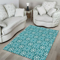 Cyan Palaka Quilt Hawaii Area Rug Hawaiian Tropical Monstera Sea Turtle LT14 - Polynesian Pride