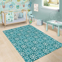 Cyan Palaka Quilt Hawaii Area Rug Hawaiian Tropical Monstera Sea Turtle LT14 - Polynesian Pride