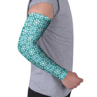Cyan Palaka Quilt Hawaii Arm Sleeves Hawaiian Tropical Monstera Sea Turtle LT14 - Polynesian Pride