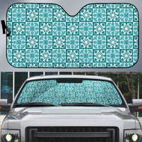 Cyan Palaka Quilt Hawaii Auto Sun Shade Hawaiian Tropical Monstera Sea Turtle LT14 Cyan - Polynesian Pride