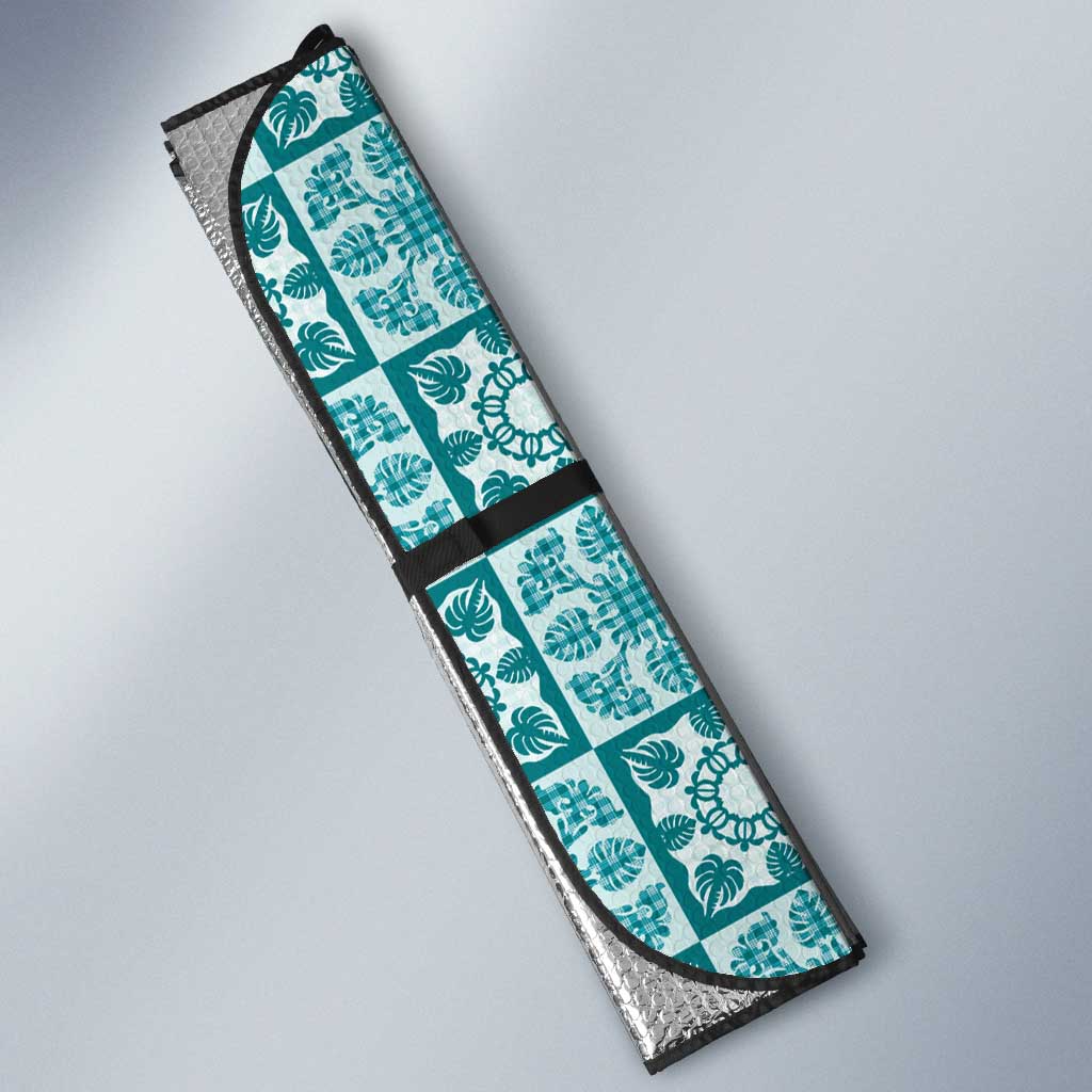 Cyan Palaka Quilt Hawaii Auto Sun Shade Hawaiian Tropical Monstera Sea Turtle LT14 - Polynesian Pride