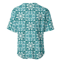 Cyan Palaka Quilt Hawaii Baseball Jersey Hawaiian Tropical Monstera Sea Turtle LT14 - Polynesian Pride