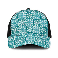 Cyan Palaka Quilt Hawaii Baseball Net Cap Hawaiian Tropical Monstera Sea Turtle LT14 One Size Black Cyan - Polynesian Pride