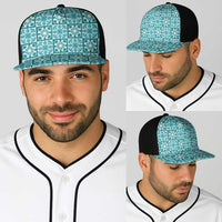 Cyan Palaka Quilt Hawaii Baseball Net Cap Hawaiian Tropical Monstera Sea Turtle LT14 - Polynesian Pride