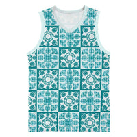 Cyan Palaka Quilt Hawaii Basketball Jersey Hawaiian Tropical Monstera Sea Turtle